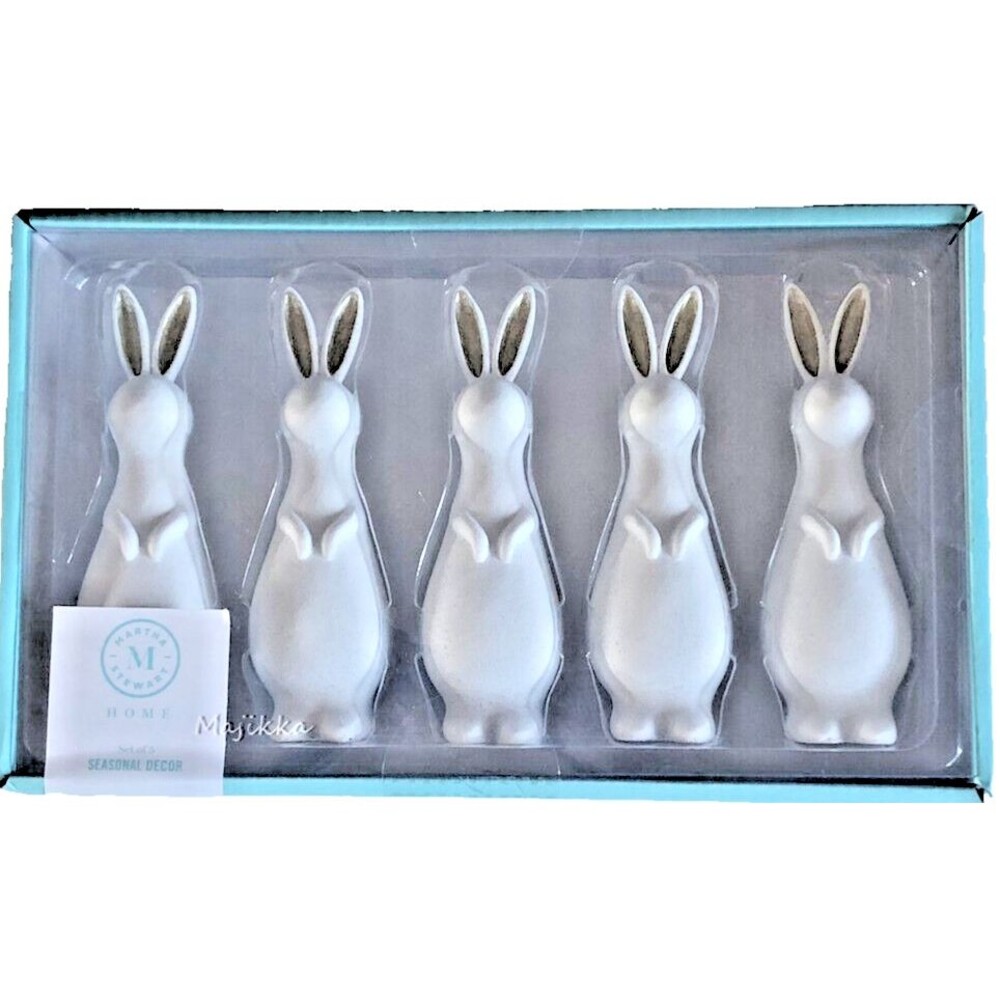 Martha Stewart Bunnies Spring White Gold Ears Easter Bunny 5.25" Set Of 5